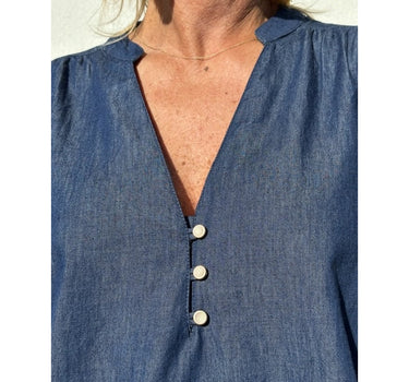 Gaspar Express Læsø V-Neck Denim Skjorte Blue