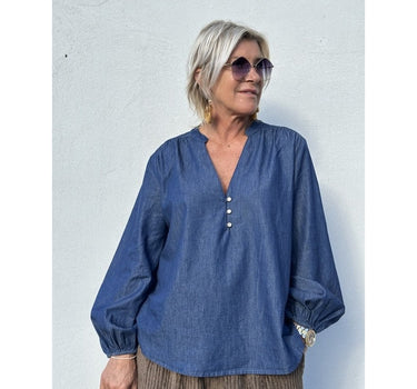 Gaspar Express Læsø V-Neck Denim Skjorte Blue